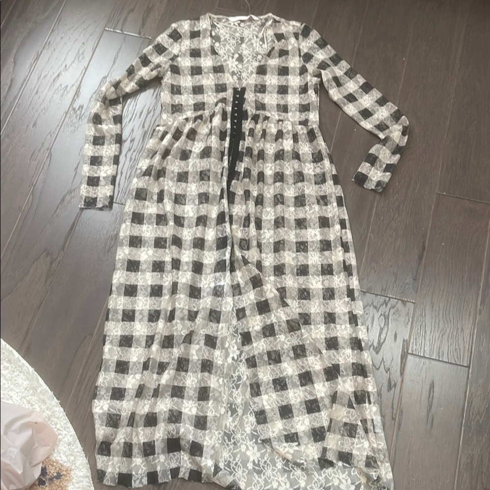 Zara xs Chic Black and White Plaid Maxi Dress